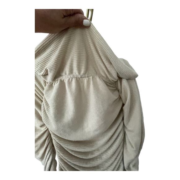 Bronx and Banco Amara Midi Dress Ruched Off the Shoulder Linen Neutral M/US 6 - Picture 15 of 16